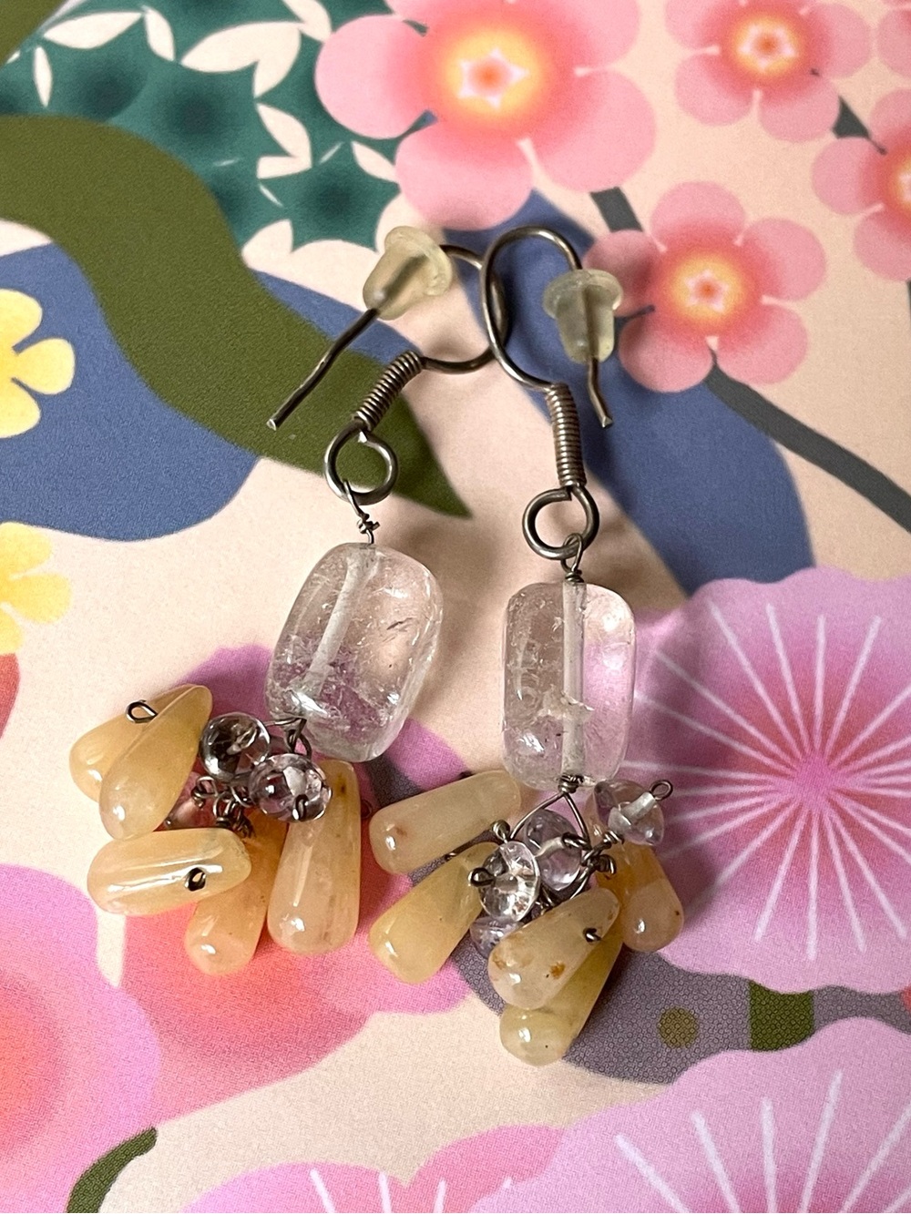 Vintage artisan-style polished natural stone dangle earrings boho - Picture 2 of 11